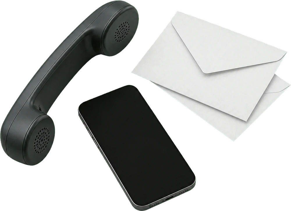 Telefonhörer, Briefe und Smartphone